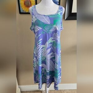 Sleeveless Purple Tropical-Print Midi Dress